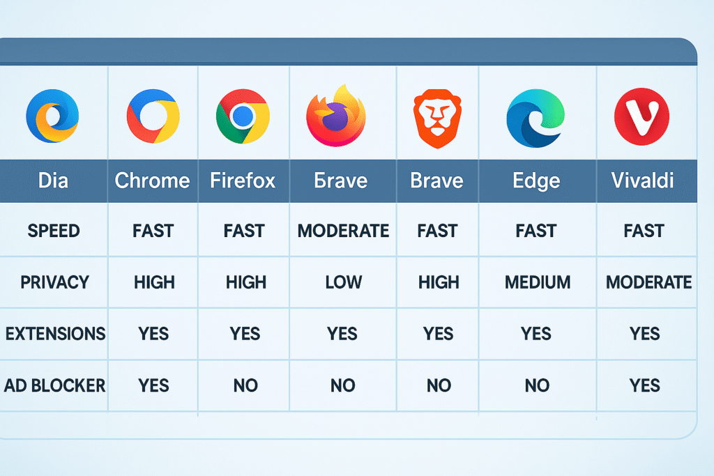 Dia Browser vs Other Browsers: पूरी तुलना गाइड हिंदी में | Comparison of Dia Browser vs Other Browsers in Hindi 2 Comparison of Dia Browser vs Other Browsers